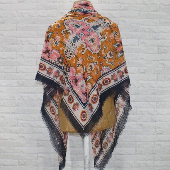 MAURICES Scarf Oversized Floral Bandana Silved Metallic Stripe Sequin Square 54" - Picture 2 of 10